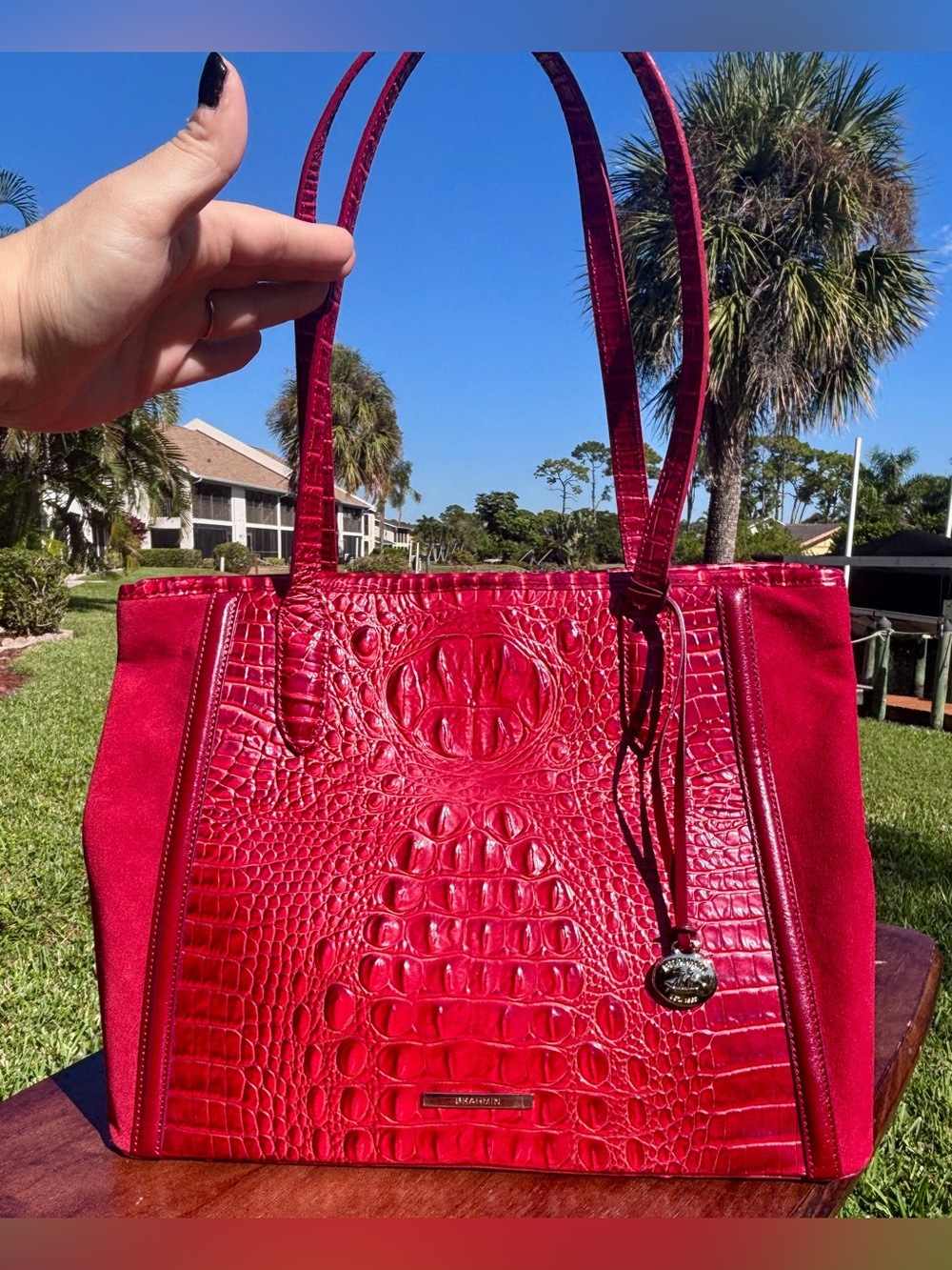 Rare Beauty! NWOT Brahmin Medium Julian Tote in Lava Pampas - Suede and Leather - Picture 2 of 12